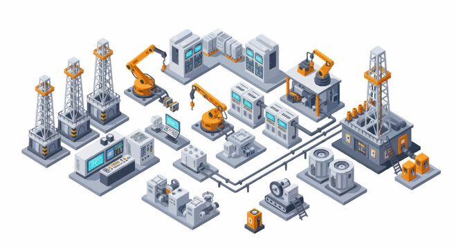 Industrial factory complex with robotic arms and automation technology.