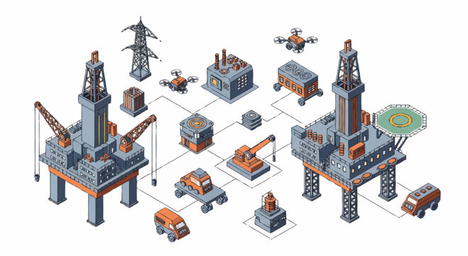 Industrial oil rig and offshore platform equipment illustration.