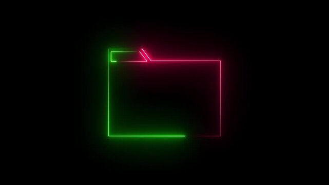 Glowing neon file folder sign icon on black background. Folder icon save document .collect information. Green and red color icon.