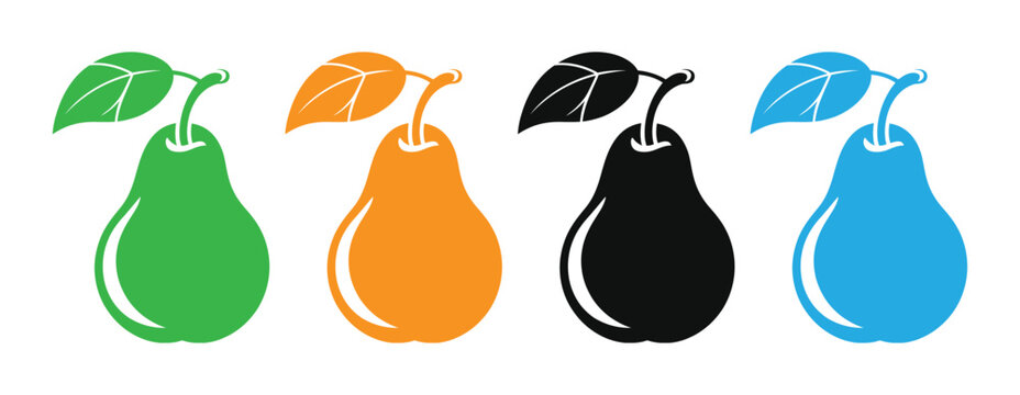 Colorful pear icons in green, Orange, Black, And blue on white background vector illustration
