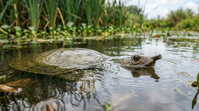 Chinese Softshell Turtle Pelodiscus sinensis underwater.