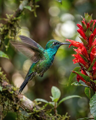 Obraz premium Endangered Honduran Emerald Hummingbird Amazilia luciae macro.