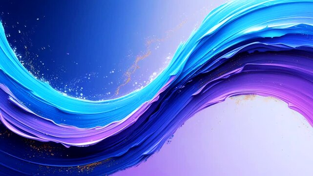 Waves of electric blue, bright purple, and flowing touches of light blue create an elegant and modern visual movement against a soft blue and lavender gradient background.