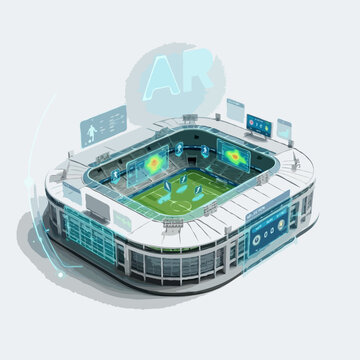 Est&aacute;dio de futebol com tecnologia ar e displays hologr&aacute;ficos with realidade aume