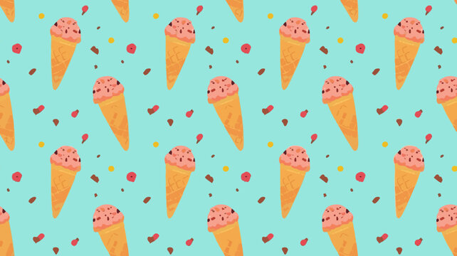 Template vector ice cone cartoon pattern fabric motifs   for banner  summer edition with flat design