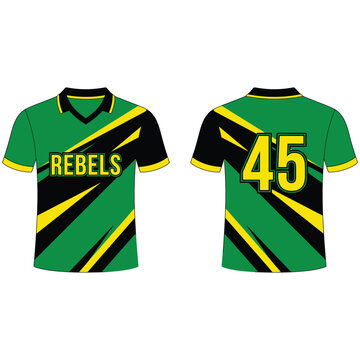 Green yellow black rebels team short sleeve v neck sports jersey with number