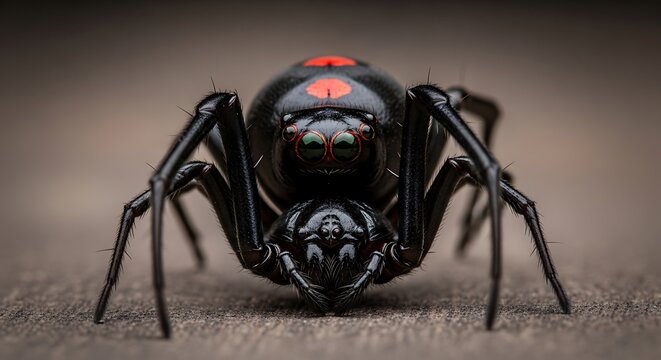 Black widow spider with red spot on its abdomen close-up eight legs spider web insect photography arachnid venomous poisonous wildlife close-up detailed frightening