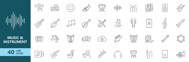 Music And Instrument Line Icon Collection For Audio Entertainment Design © Masum