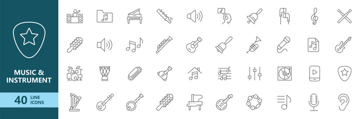 Music And Instrument Line Icon Collection For Audio Entertainment Design © Masum