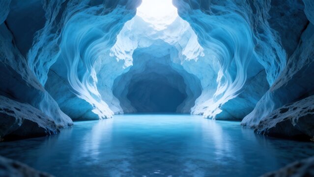 Ice cave with blue water