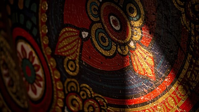 Intricate Hand Painted Ornate Pattern on Jagannath Chariot Wood Carving