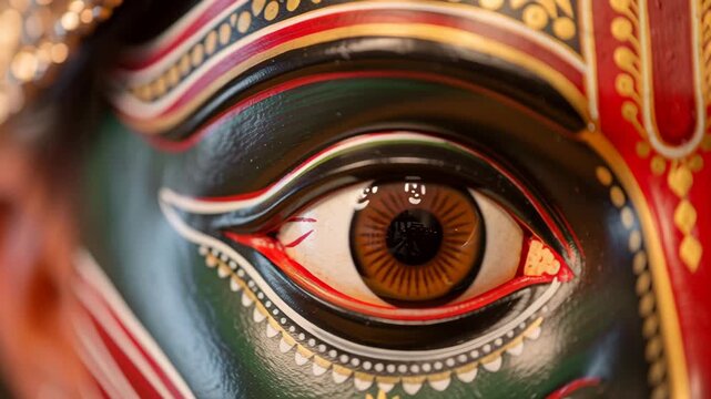 Close up of Lord Jagannath idol eyes representing Hindu spirituality, rath yatra rathyatra festival