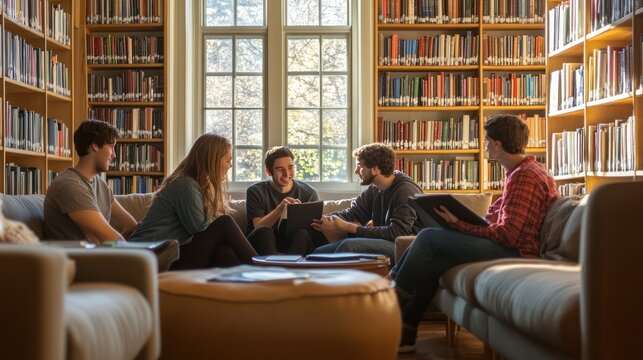 Students Collaborating Library Study Session