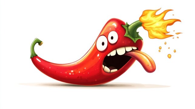 Cartoon chili pepper with fire tongue