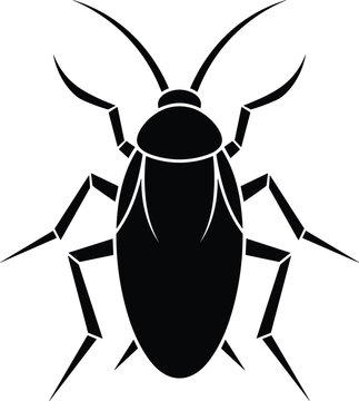 Cockroach silhouette vector icon isolated on white background for pest control service branding logo designs and insect extermination marketing graphic materials.