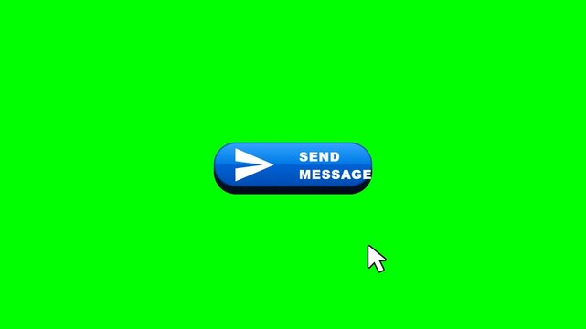 Mouse Cursor Clicking Blue Send Message Button with Paper Plane Icon on Green Screen