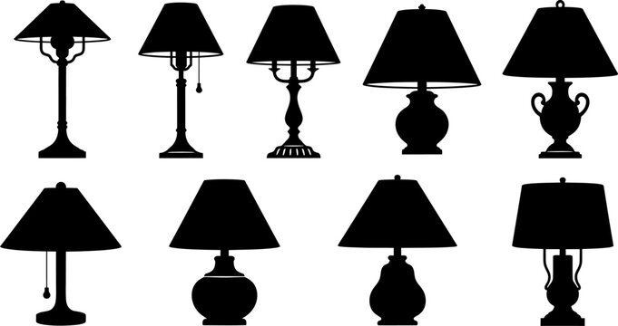 Collection of table lamp silhouettes vector graphics
