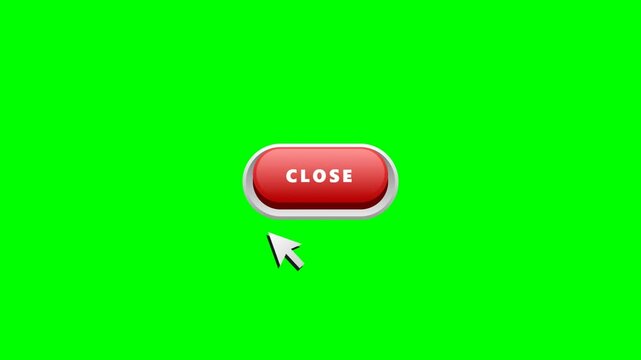 Red Close Button Animation with Mouse Cursor Clicking on Green Screen