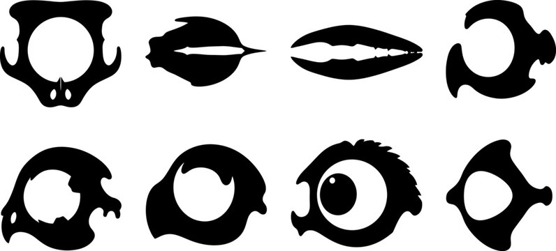 Collection of abstract monster eye and mouth silhouettes for design