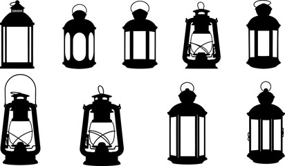 Collection of vintage lantern silhouettes for design elements © PIXAVIVE
