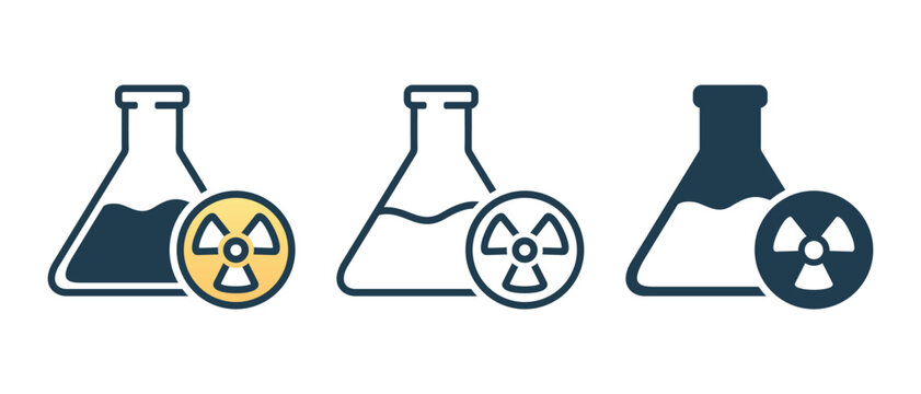 Toxic Chemical Icon with Radiation Symbol and Lab Equipment Flask. Vector Illustration