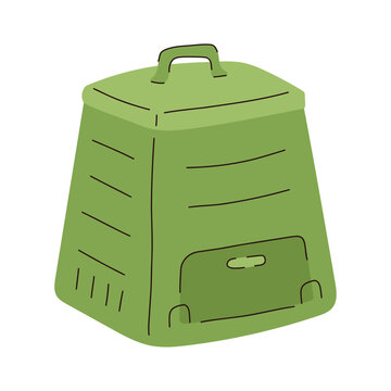 Composting and eco-friendly waste recycling concept, green compost bin. Organic garden composter container symbolizing sustainable lifestyle, food waste recycling, zero waste habits.