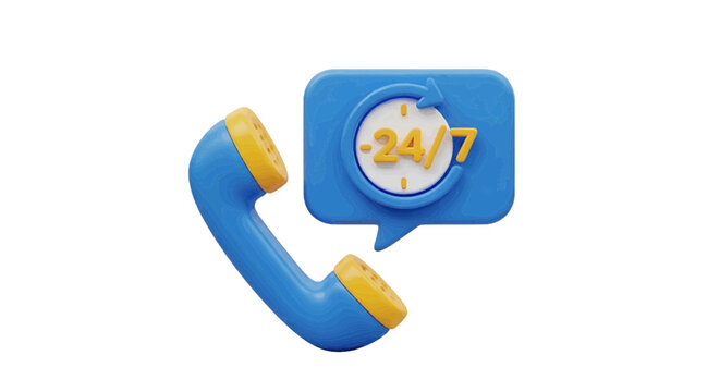 Vector illustration of 3d illustration of a 247 customer support telephone icon on a transparent background