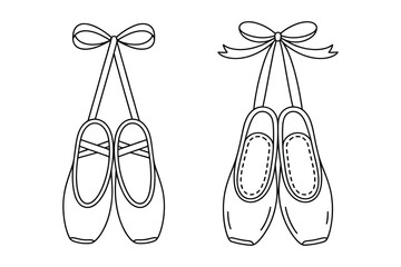 Pair of ballet slippers with ribbons outline illustration slippers footwear © Laboni