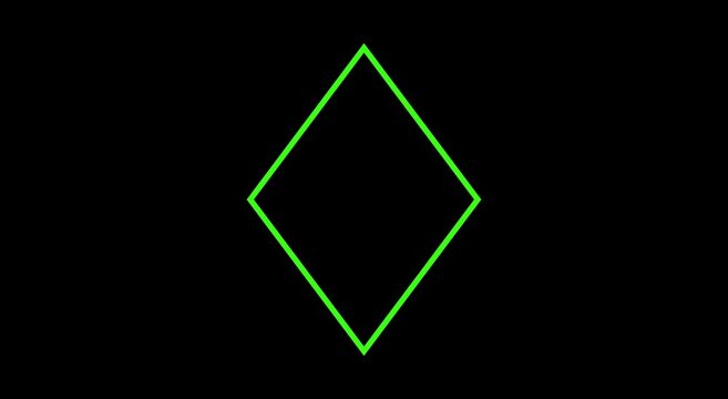 Neon diamond shape pulsing animation loop on black background animation