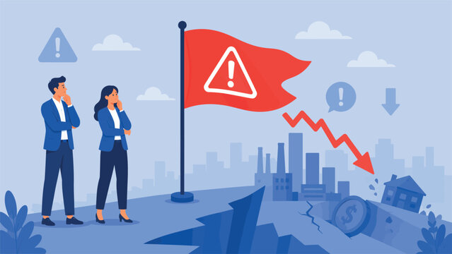 Economic Crisis Warning and Financial Market Decline Illustration