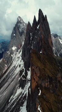 Vertical Aerial Views of Seceda in Val Gardena in the Dolomites
