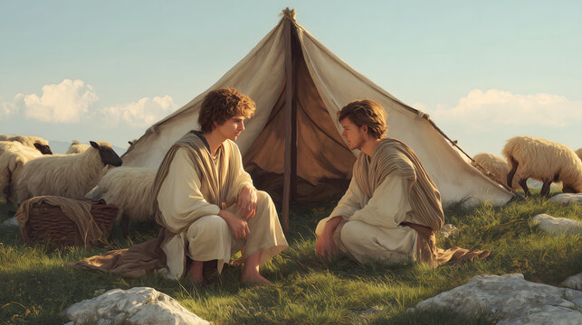 Dan and Naphtali, the Sons of Jacob by Bilhah, His Handmaid, Were Resting Near Their Tent, Tending Their Sheep