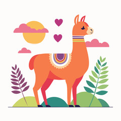 Obraz premium Cute Llama Illustration with Hearts and Sun