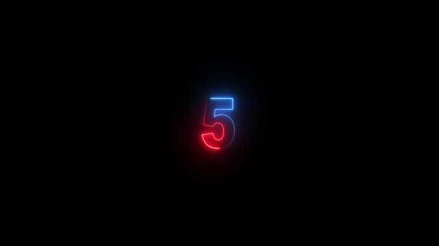Neon bright glowing countdown timer from 10 to 0 seconds 4k animation video.