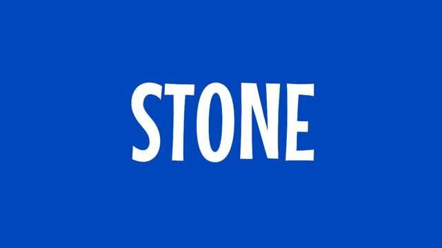 Modern STONE text animated on a vivid blue background, creating a clean and solid visual ideal for branding, construction, and creative media content.