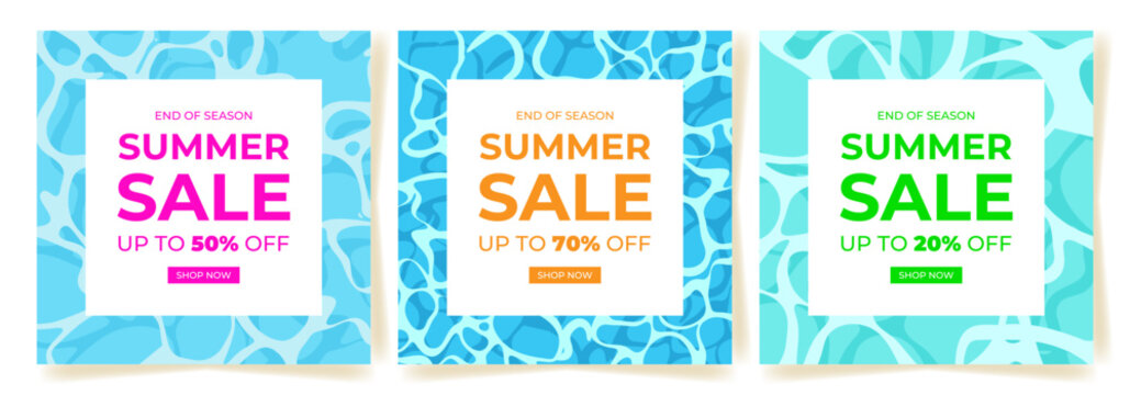 Summer Sale Backgrounds with Pool View. Layout Flyer Poster Banner Special Offer. Cover Voucher Discount Summer Sale for Advertising, Social Media, Web. Pool Bg Sale with 50 70 20 Percent Off.