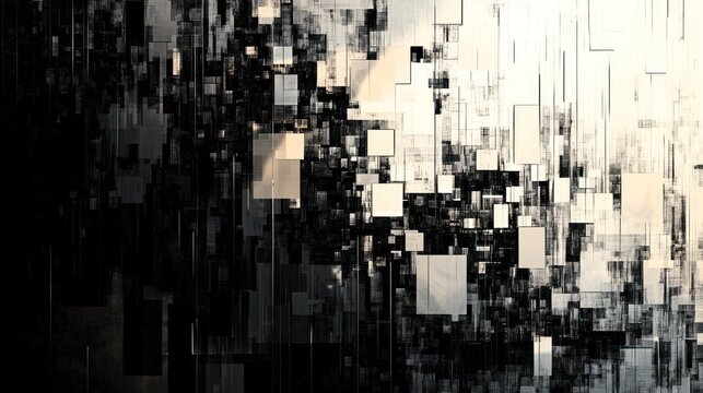 Abstract digital art, geometric shapes, grayscale, light