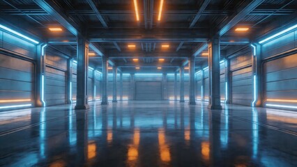 Obraz premium Futuristic industrial corridor with neon lights