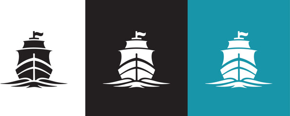 Naklejka premium Modern Abstract Sailing Ship Logo Vector Illustration | Minimal Nautical Boat Icon Design