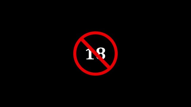Glowing Neon 18+ Not Allowed Sign Animation Over 18 Only Age Restriction, Censored Warning Symbol, High Quality 4K Video motion graphics