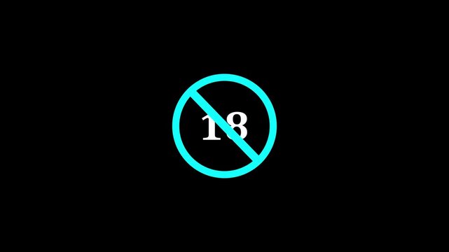 Glowing Neon 18+ Not Allowed Sign Animation Over 18 Only Age Restriction, Censored Warning Symbol, High Quality 4K Video motion graphics
