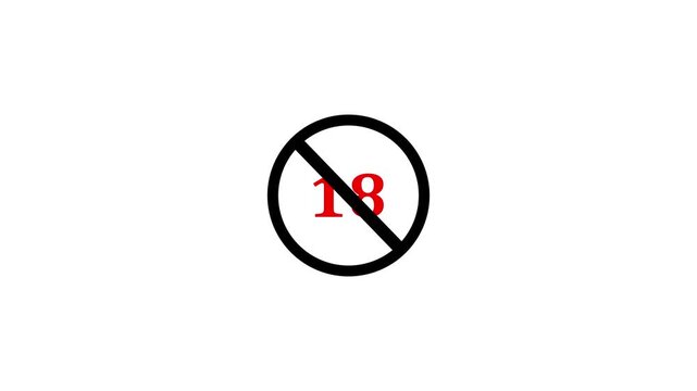 Glowing Neon 18+ Not Allowed Sign Animation Over 18 Only Age Restriction, Censored Warning Symbol, High Quality 4K Video motion graphics