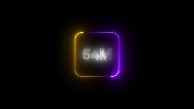 Abstract Glowing Neon Light 54 Millions Letter Icon Animation on black background.
