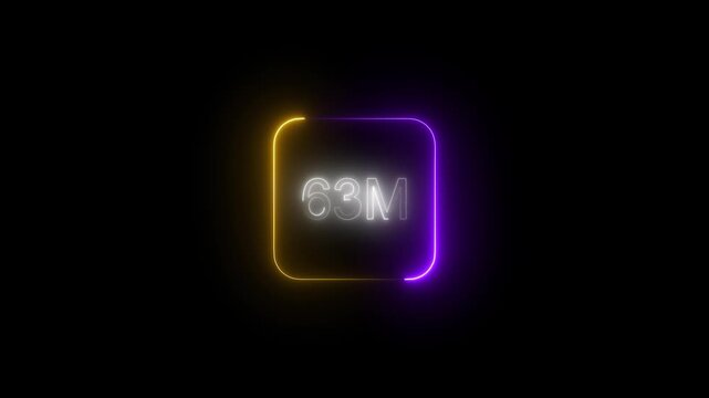 Abstract Glowing Neon Light 63 Millions Letter Icon Animation.