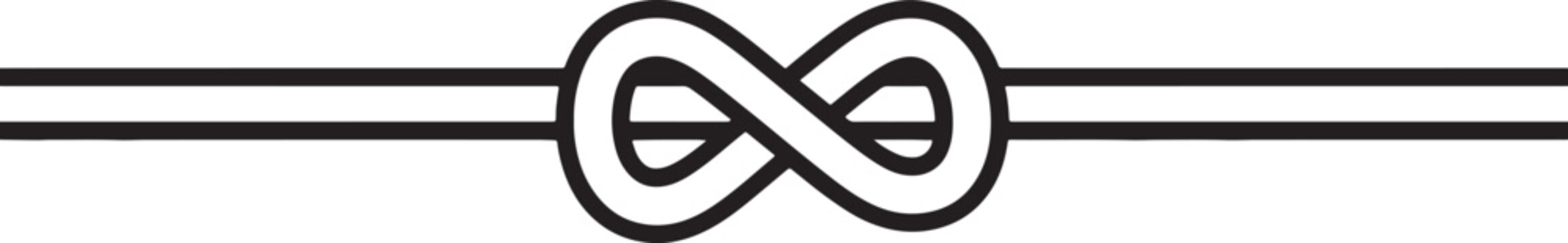 Black and white figure-eight knot tied on a gray rope also transparent background