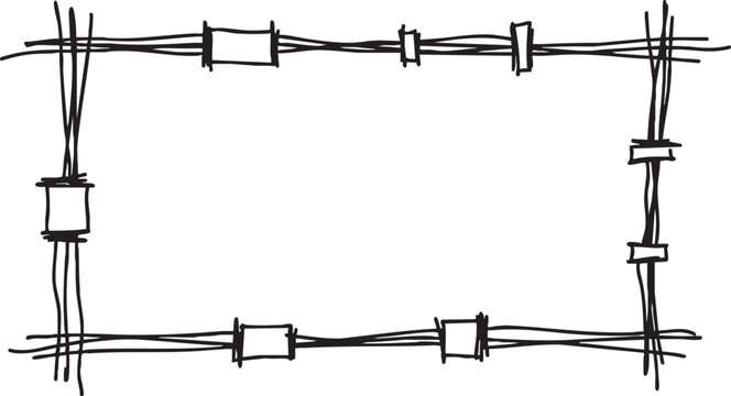 Hand drawn barbed wire fence border frame illustration