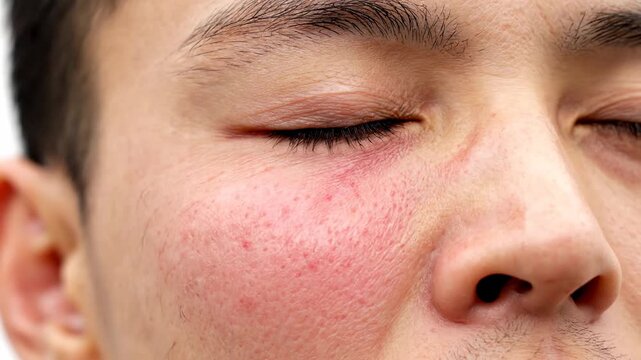 Close-up of a person's closed eye, revealing skin texture and blemishes
