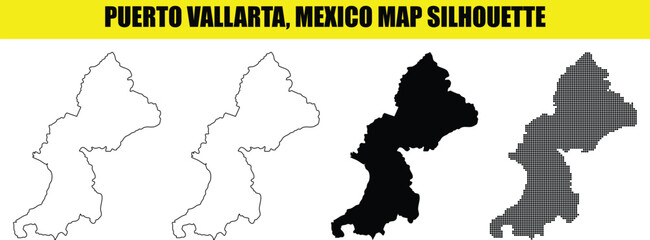 Puerto vallarta mexico map silhouette collection in multiple styles for travel and geographic design projects online. © Md Asif Shahnaoaz