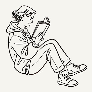 Teenager reading a book sitting down
