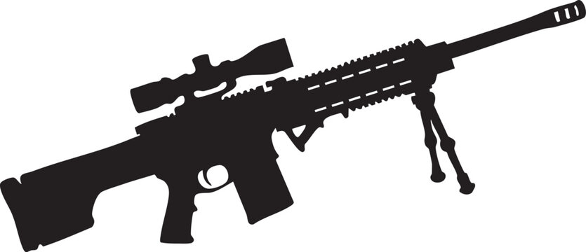 Silhouette of a soldier holding a rifle with military weapons isolated on a white background